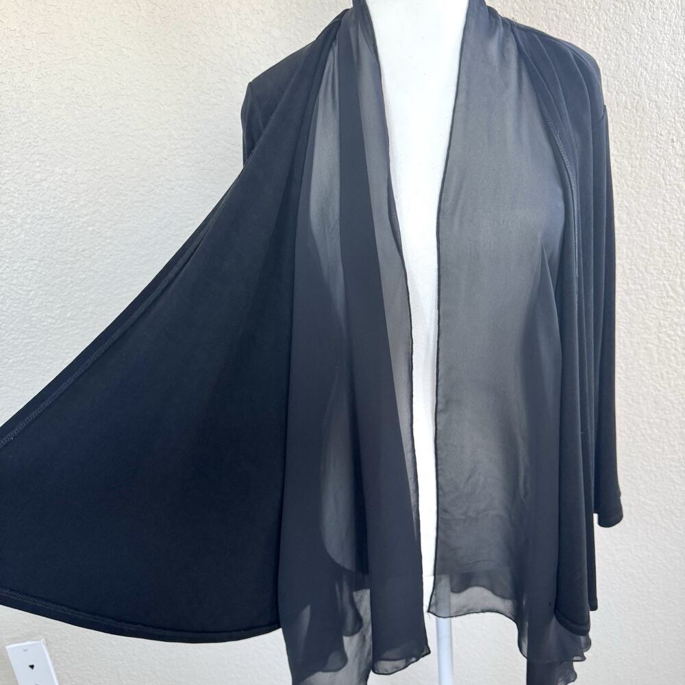 Chicos Travelers Size 3 Solid Black Open Front Sheer Drape Waterfall Cardigan - Picture 6 of 14